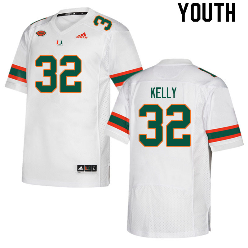 Youth #32 Nyjalik Kelly Miami Hurricanes College Football Jerseys Sale-White